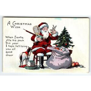 Santa Claus Christmas Postcard Sack Of Toys Horse Tree Gun Doll Boat Series 463